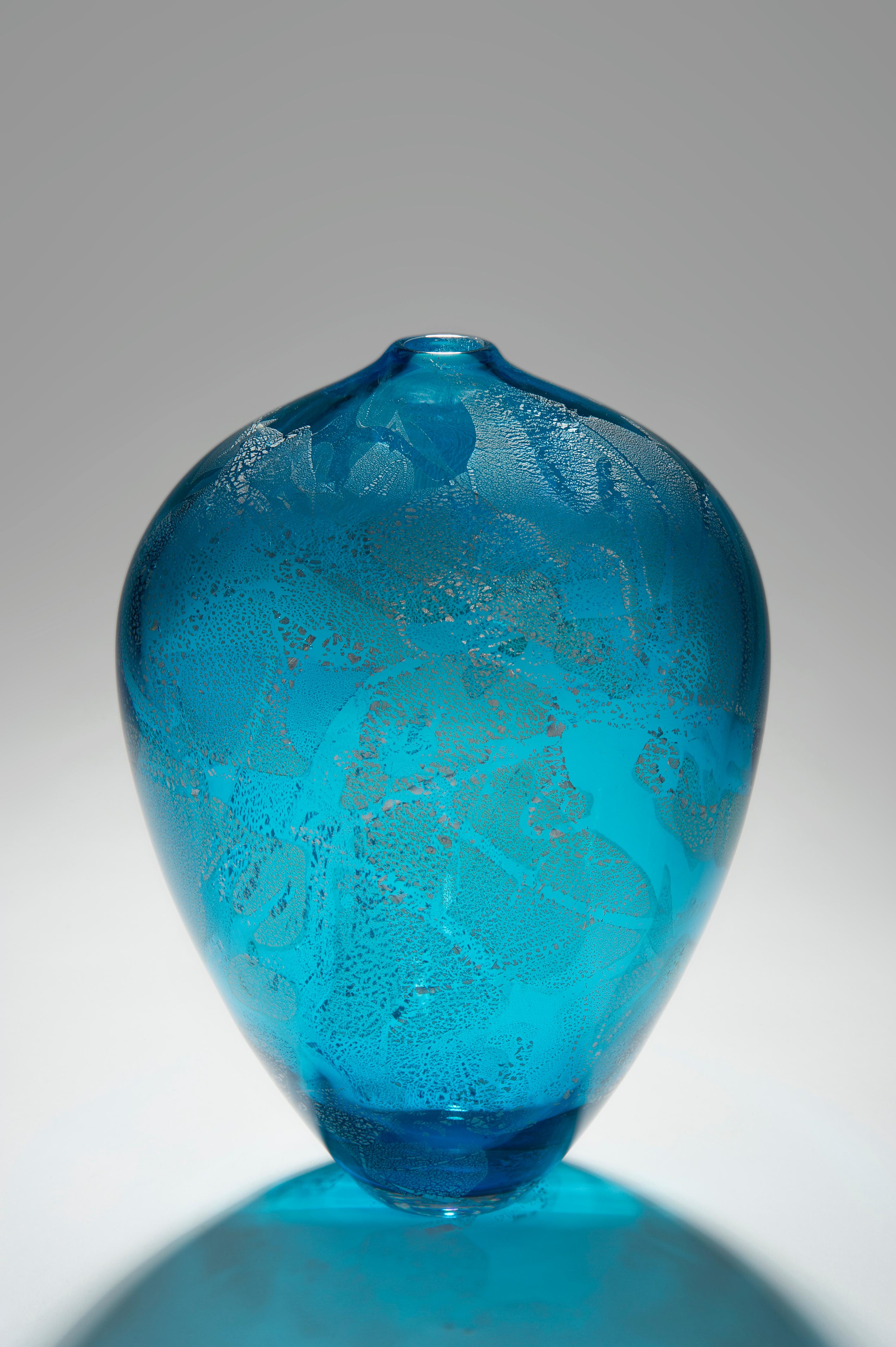 Precious Vase in Aqua, a unique vase with silver leaf by Cathryn Shilling 1