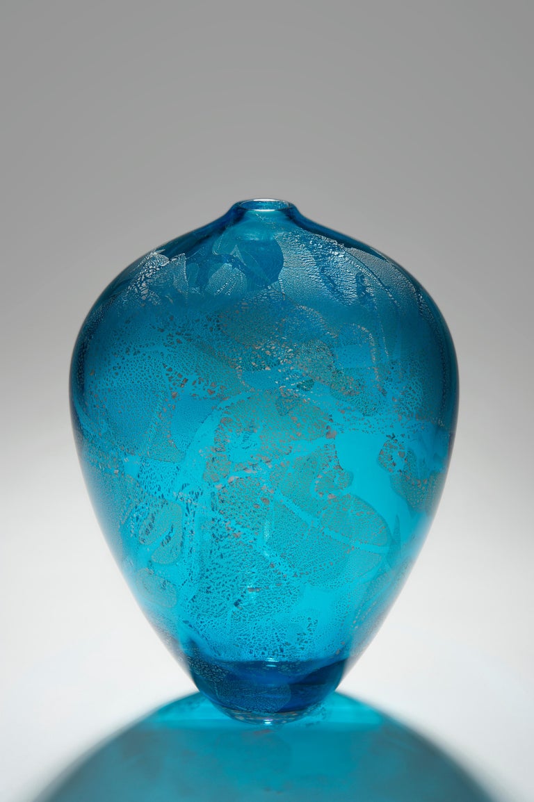 Precious Vase in Aqua, a unique vase with silver leaf by Cathryn