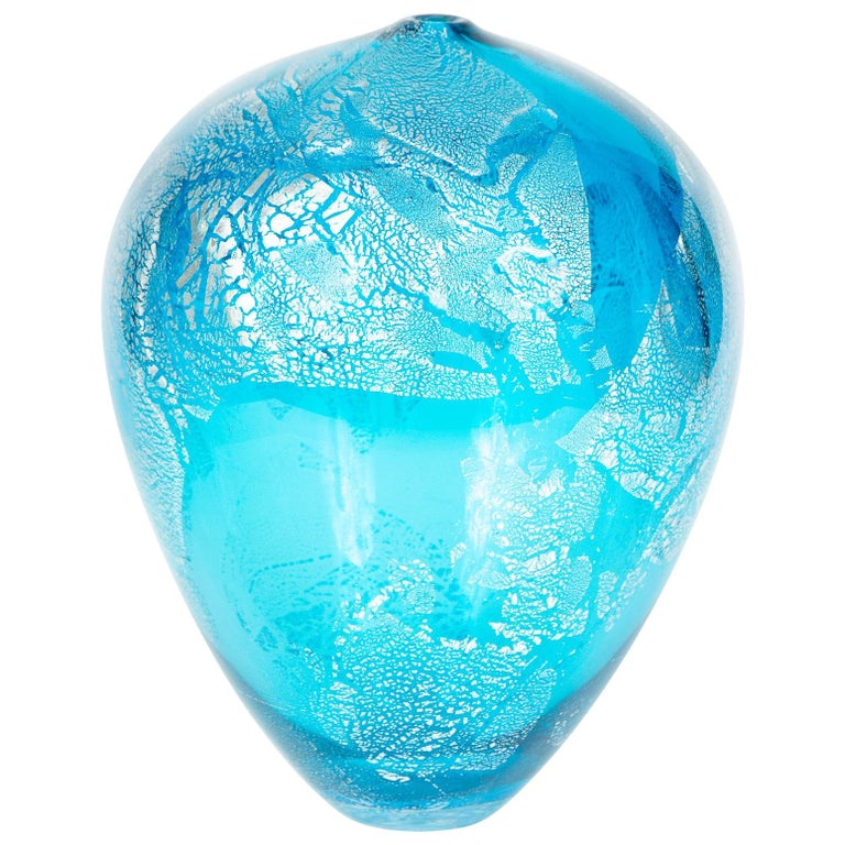 Precious Vase in Aqua, a unique vase with silver leaf by Cathryn