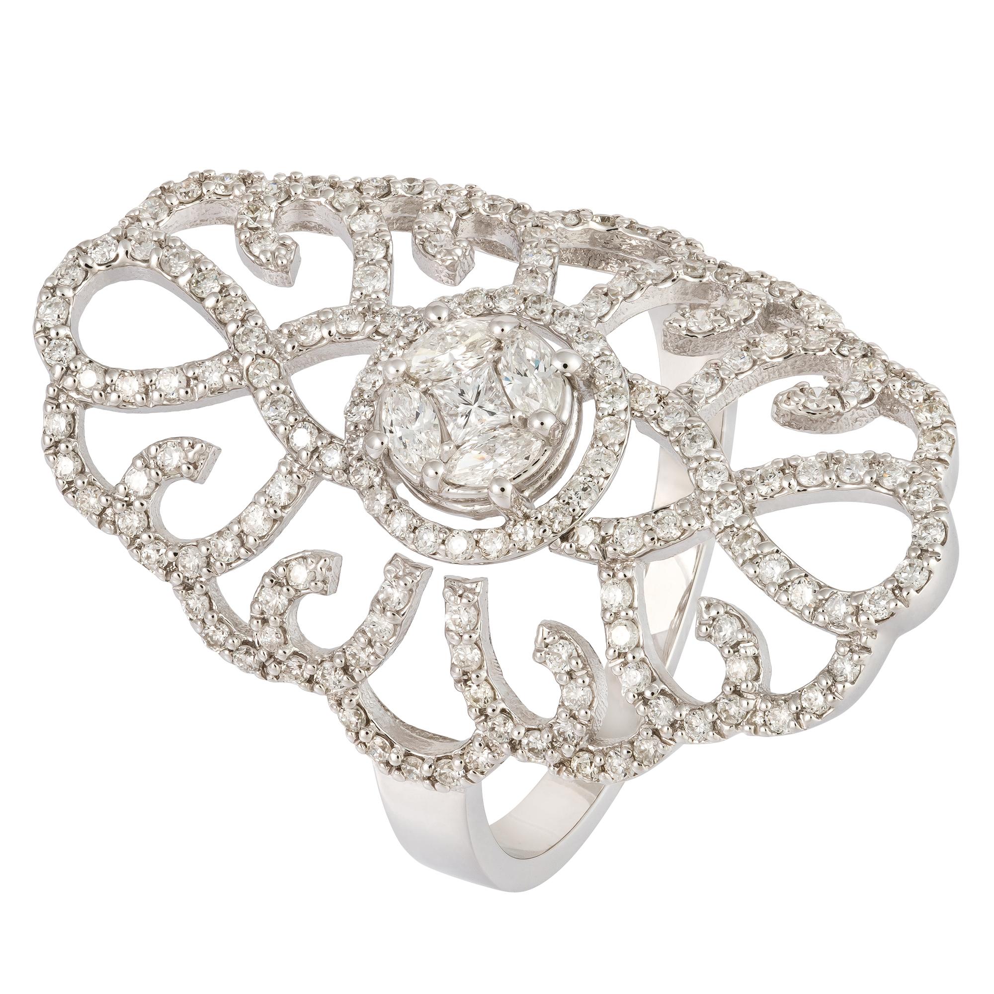 Im Angebot: Edelsteinring aus weißem 18 Karat Gold mit weißen Diamanten für sie () 4