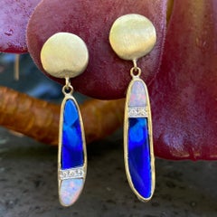 Precious White Opal & Boulder Opal "Heartbreak" Earrings in 18K Gold w Diamonds
