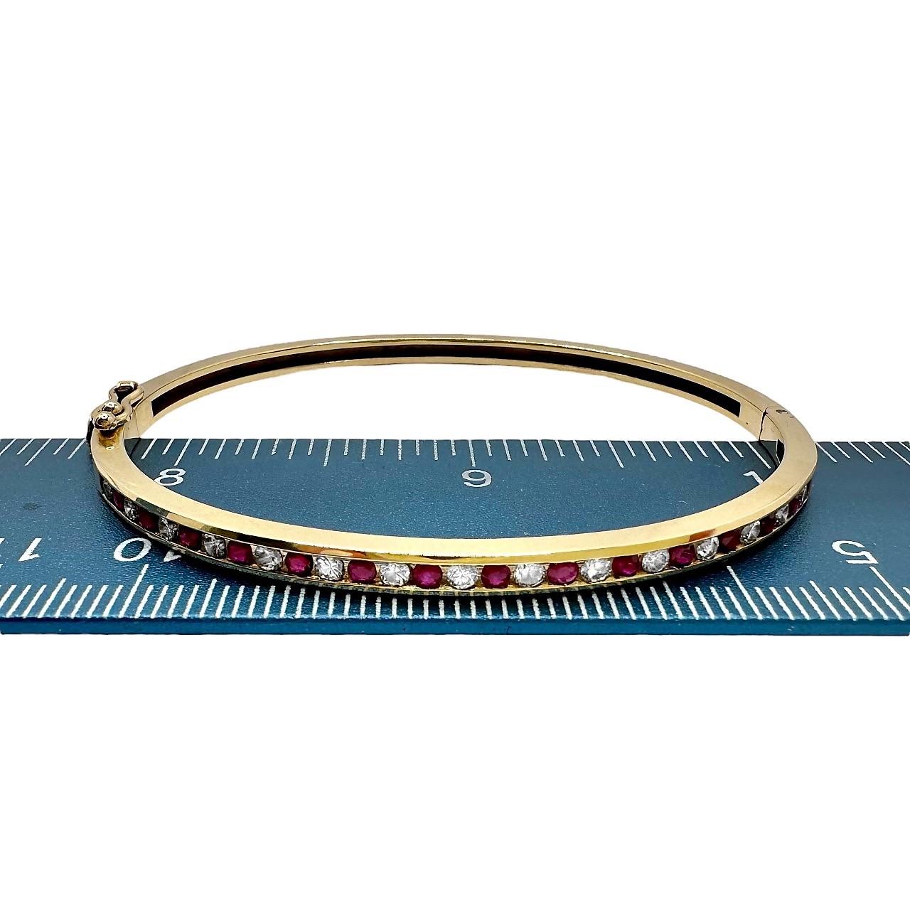 Precision Crafted Channel Set Yellow Gold Ruby and Diamond Bangle Bracelet 4