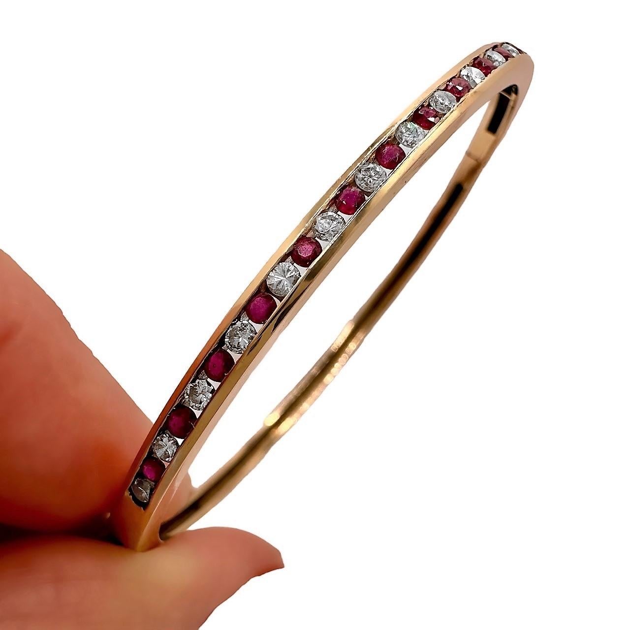 Precision Crafted Channel Set Yellow Gold Ruby and Diamond Bangle Bracelet 5