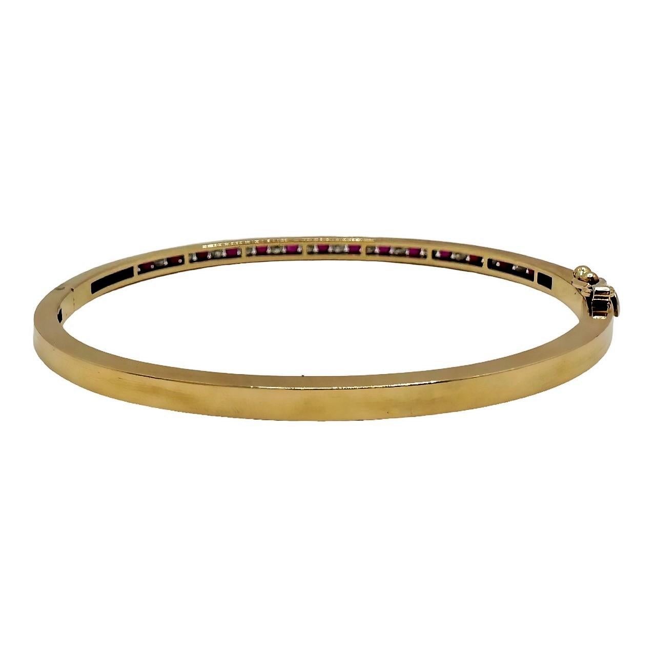Women's Precision Crafted Channel Set Yellow Gold Ruby and Diamond Bangle Bracelet