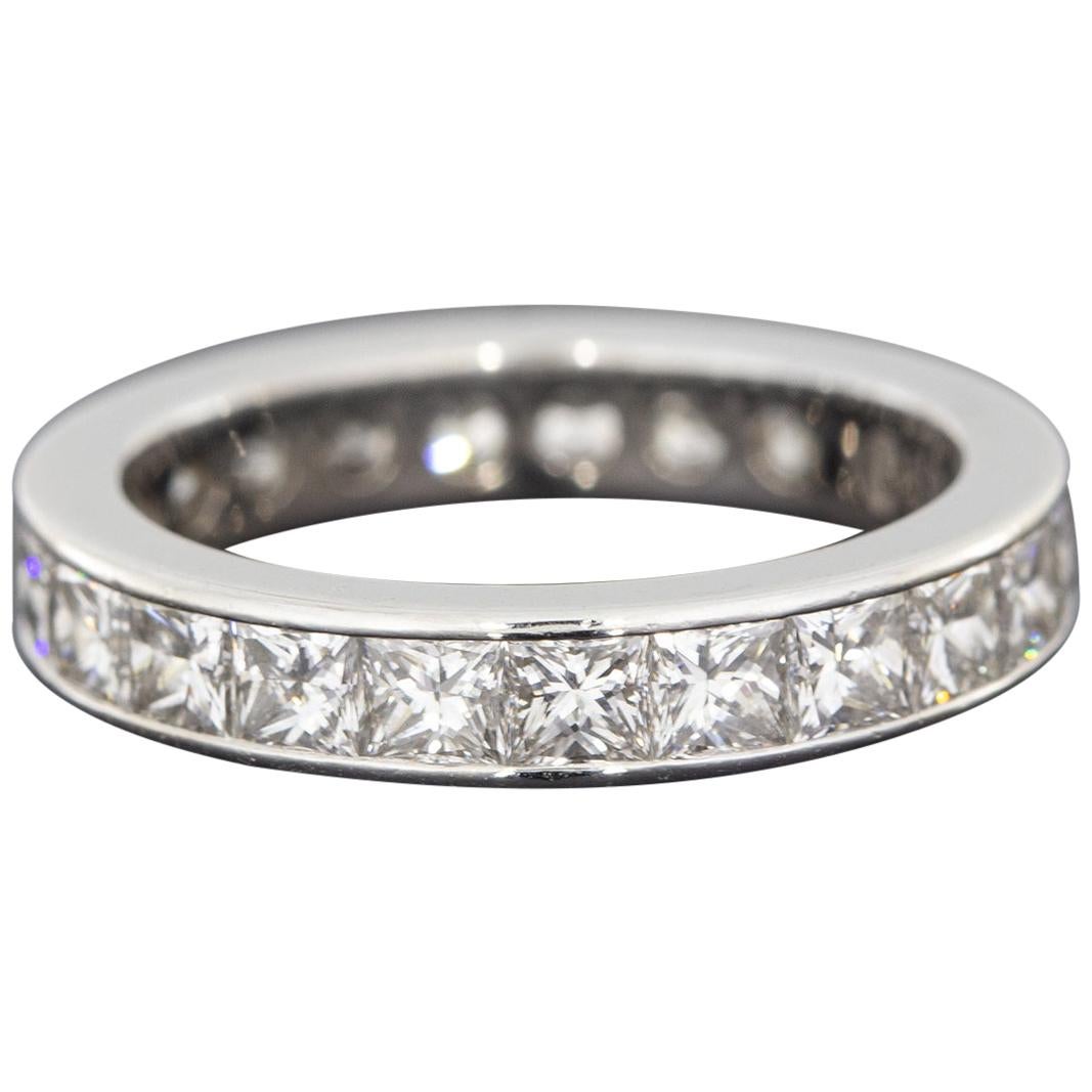 Precision Set Platinum 2.05 Carat Princess Diamond Eternity Wedding Band Ring For Sale