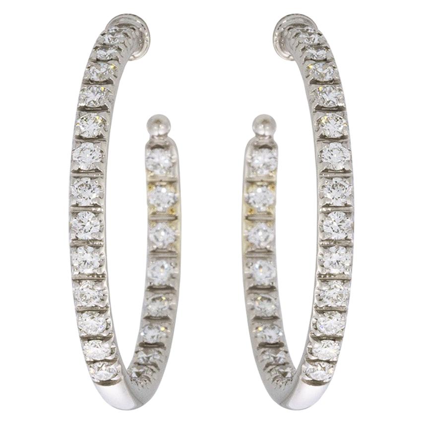 Precision Set White Gold 1.30 Carat Round Diamond Hoop Earrings