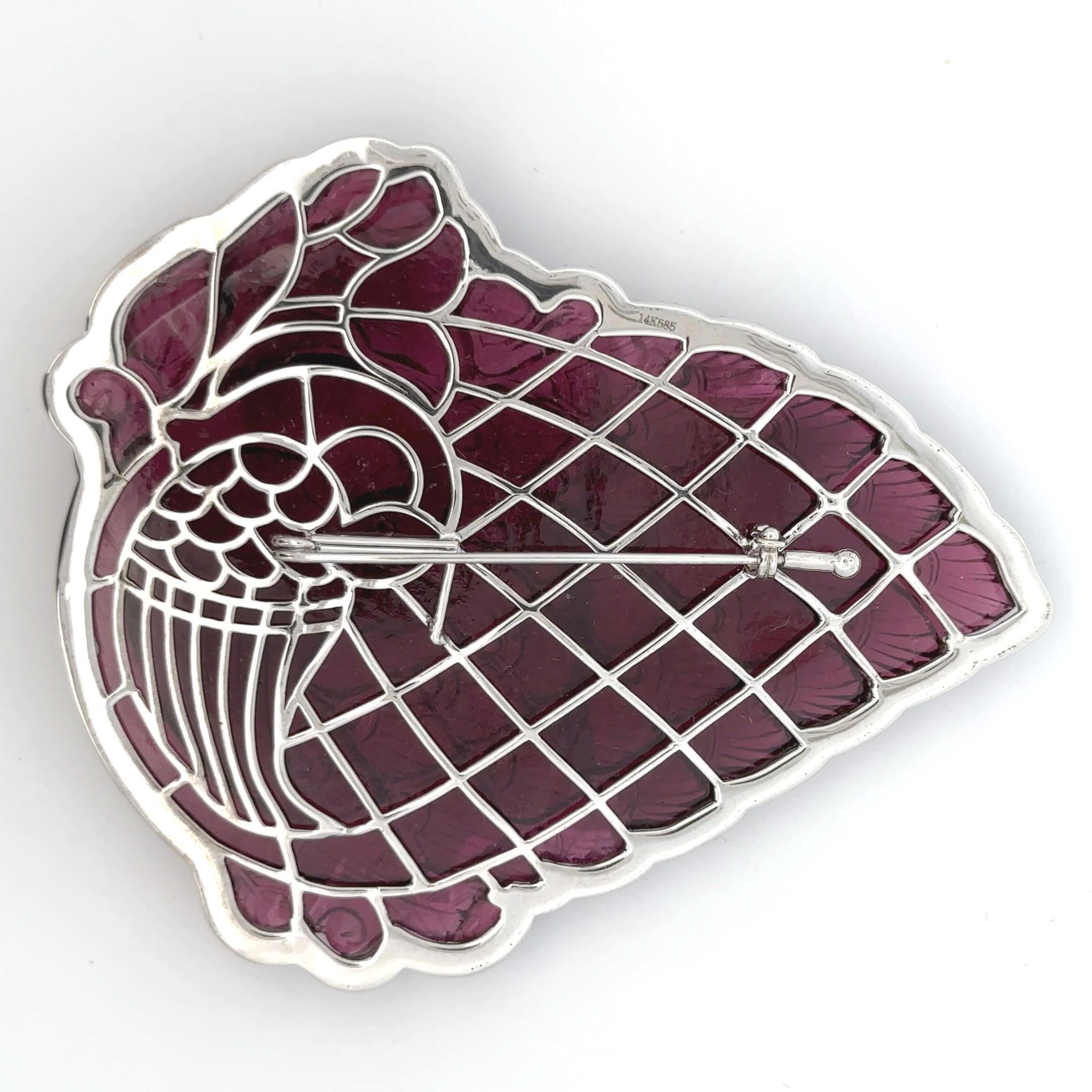Rough Cut Predominant Rubellite and diamond brooch Pendant For Sale