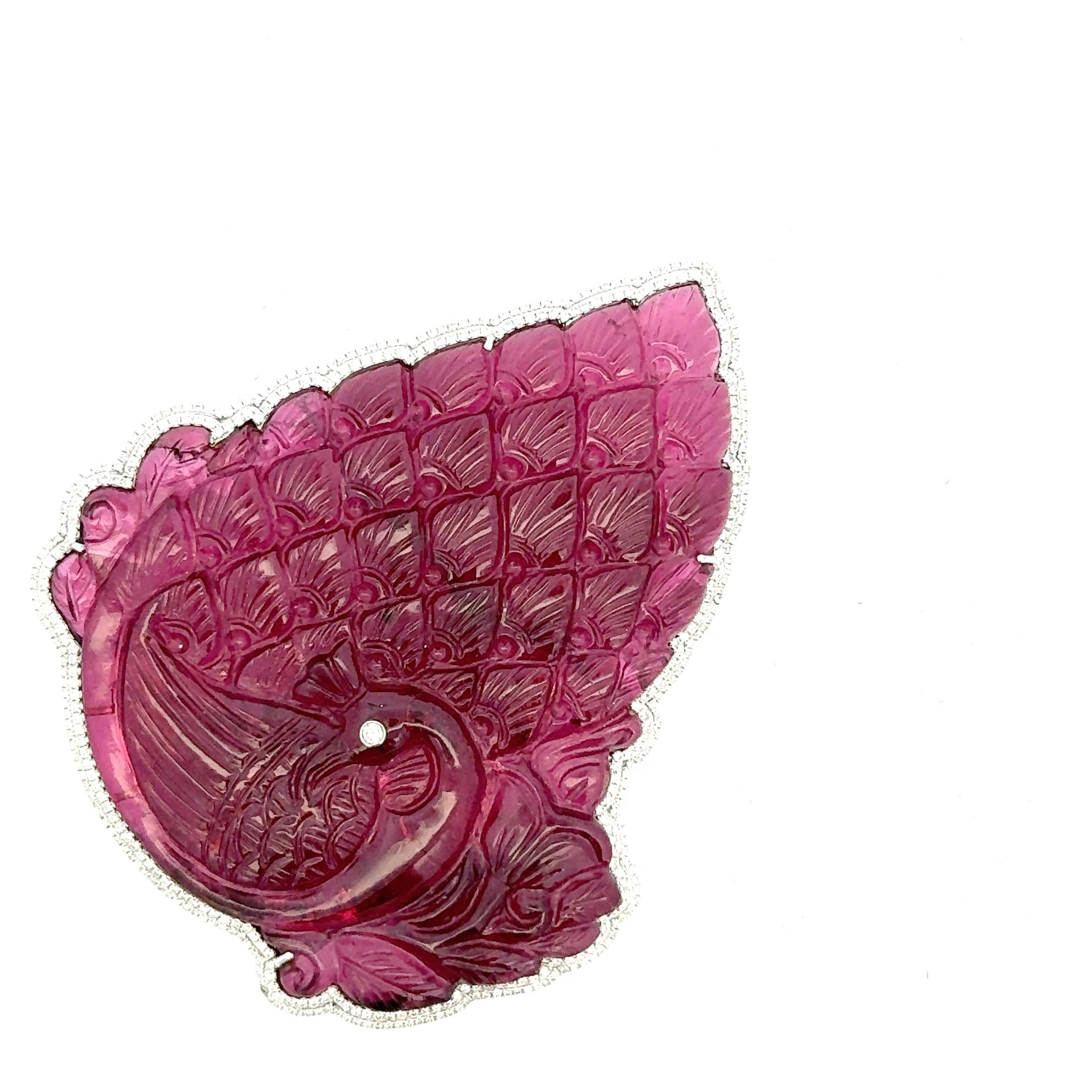 Predominant Rubellite and diamond brooch Pendant In New Condition For Sale In Los Angeles, CA