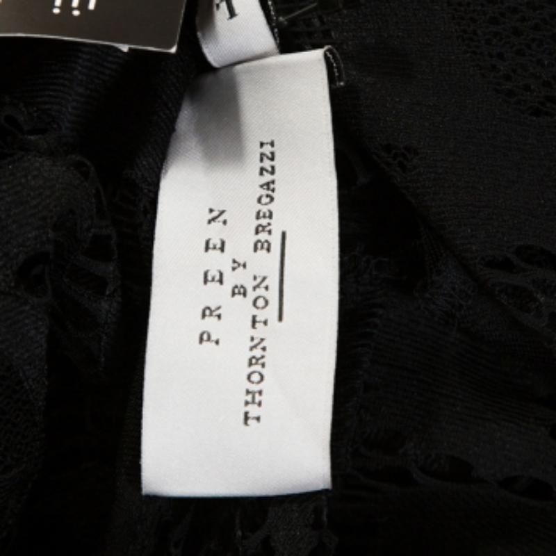Nero Preen Black Stretch Lace Embellished Detail Ruched Georgia Dress L in vendita