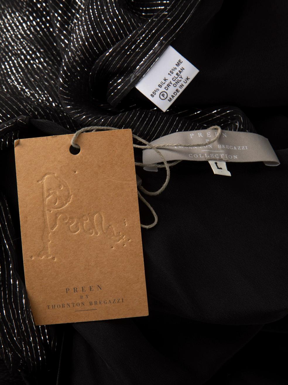 Preen By Thornton Bregazzi Black Silk Metallic Dress Size L For Sale 1