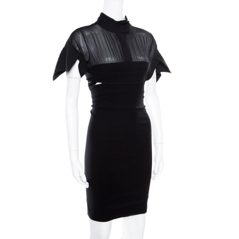 Preen by Thornton Bregazzi Black Waist Cutout Detail Fitted Dress M In Good Condition In Dubai, Al Qouz 2