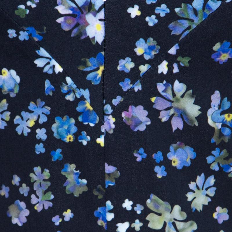Preen by Thornton Bregazzi Blue Flower Print Cotton Morgan Flounce Dress S In New Condition In Dubai, Al Qouz 2