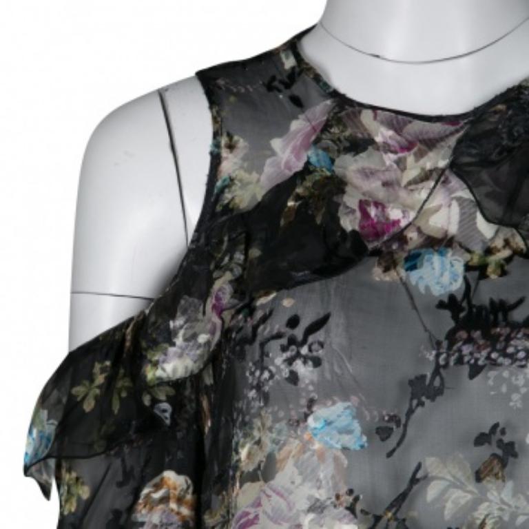 Preen by Thornton Bregazzi haut dévoré à épaules dénudées en mousseline à imprimé floral S Bon état - En vente à Dubai, Al Qouz 2