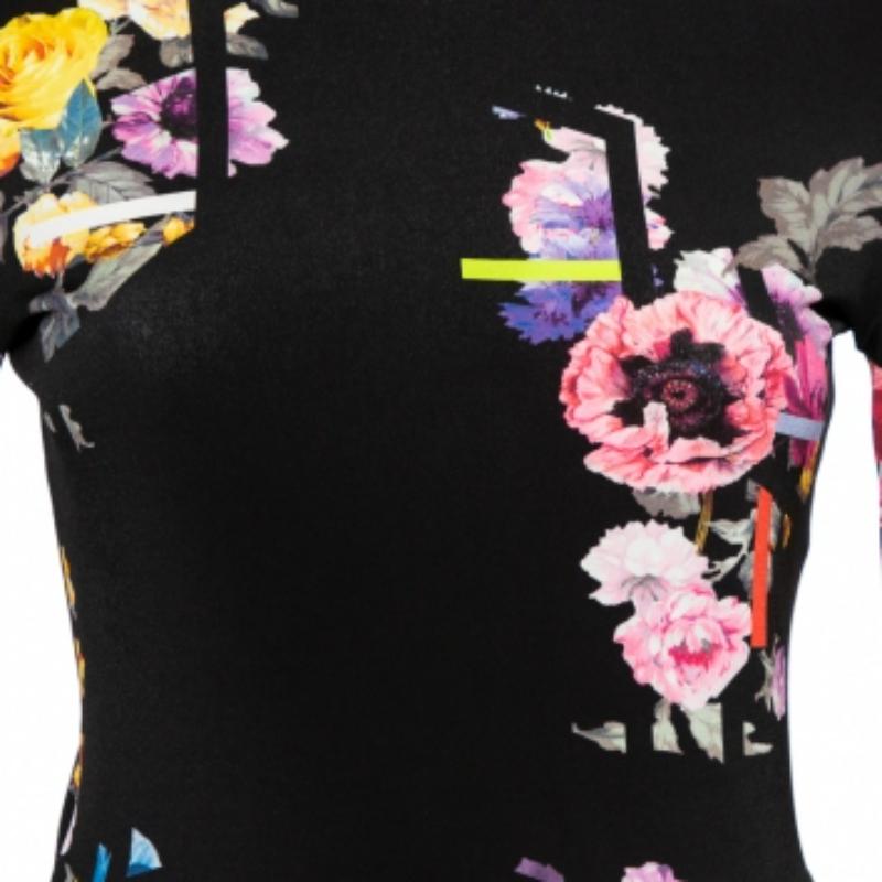 Preen by Thornton Bregazzi Floral Printed Jersey Cutout Sleeve Detail Top M For Sale 5