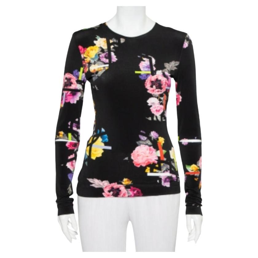 Preen by Thornton Bregazzi Floral Printed Jersey Cutout Sleeve Detail Top M For Sale