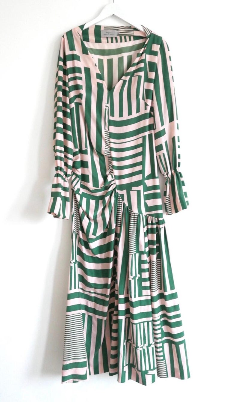 Preen by Thornton Bregazzi Pink and Green Geometric Silk Maxi
