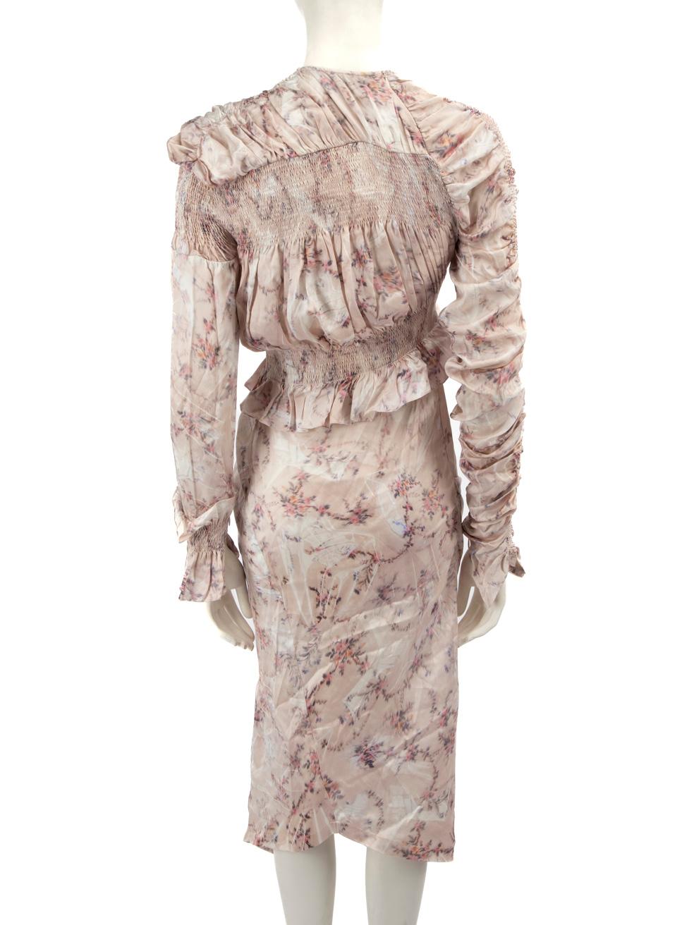 Beige Preen By Thornton Bregazzi Pink Ruched Floral Midi Dress Size S For Sale