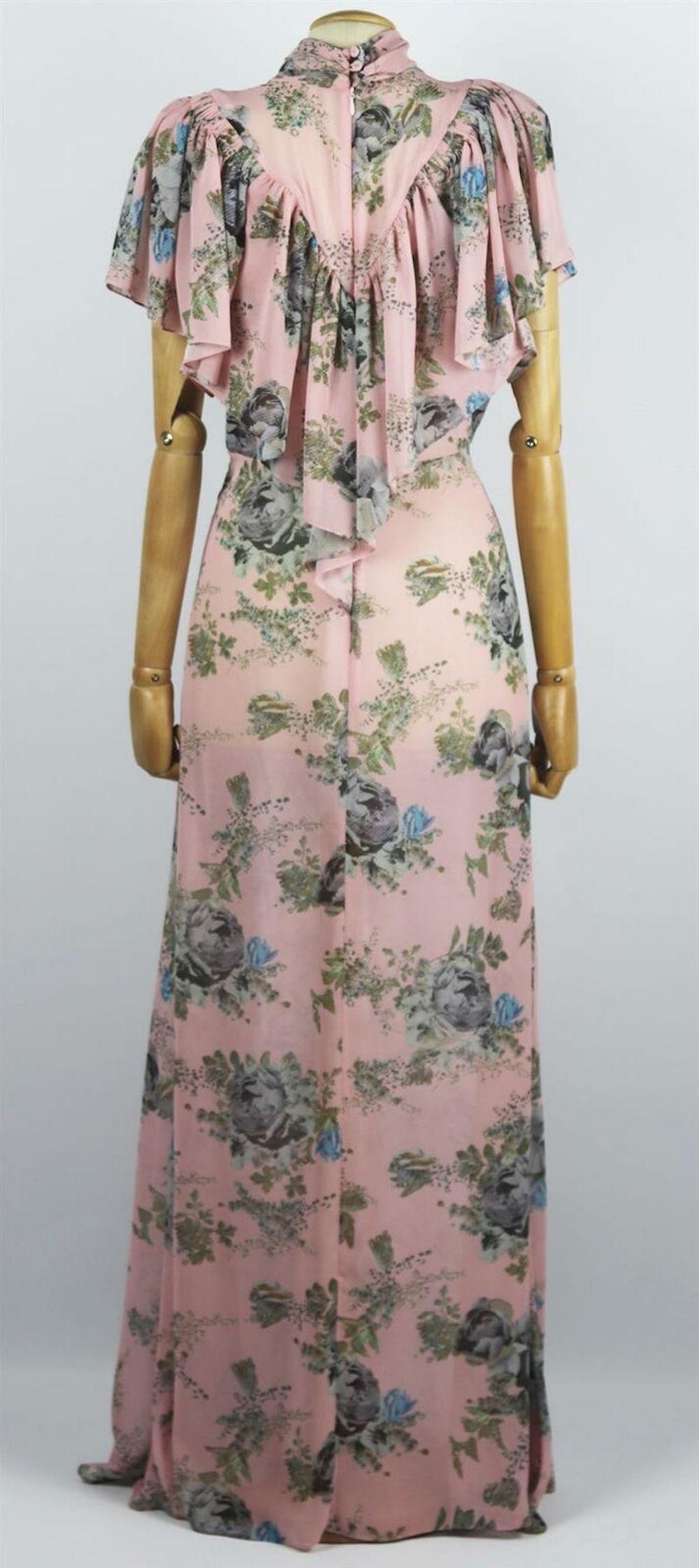 Beige Preen By Thornton Bregazzi Ruffled Floral Print Georgette Maxi Dress