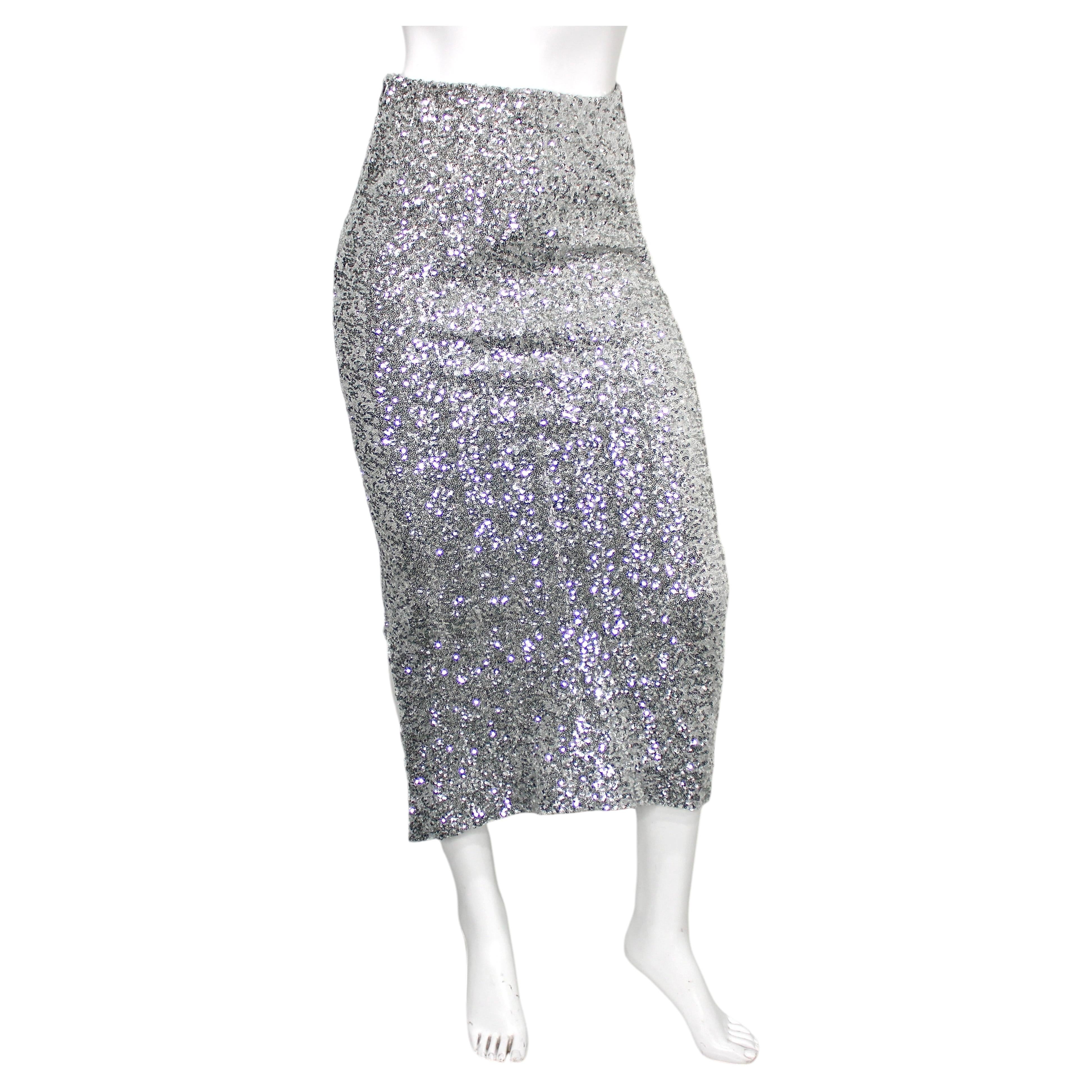 Preen by Thornton Bregazzi Silver Sequin Jersey Gemma Skirt