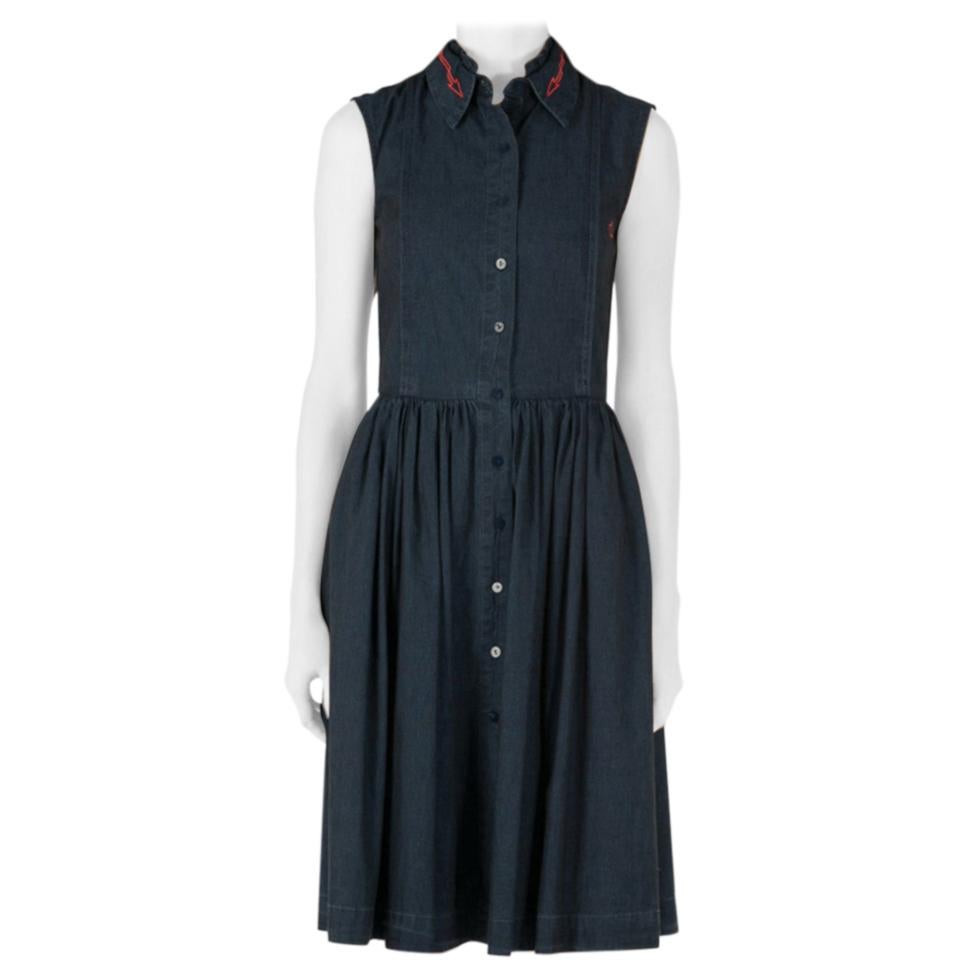 Preen Line Indigo Embroidered Chambray Sleeveless Alabama Dress XS