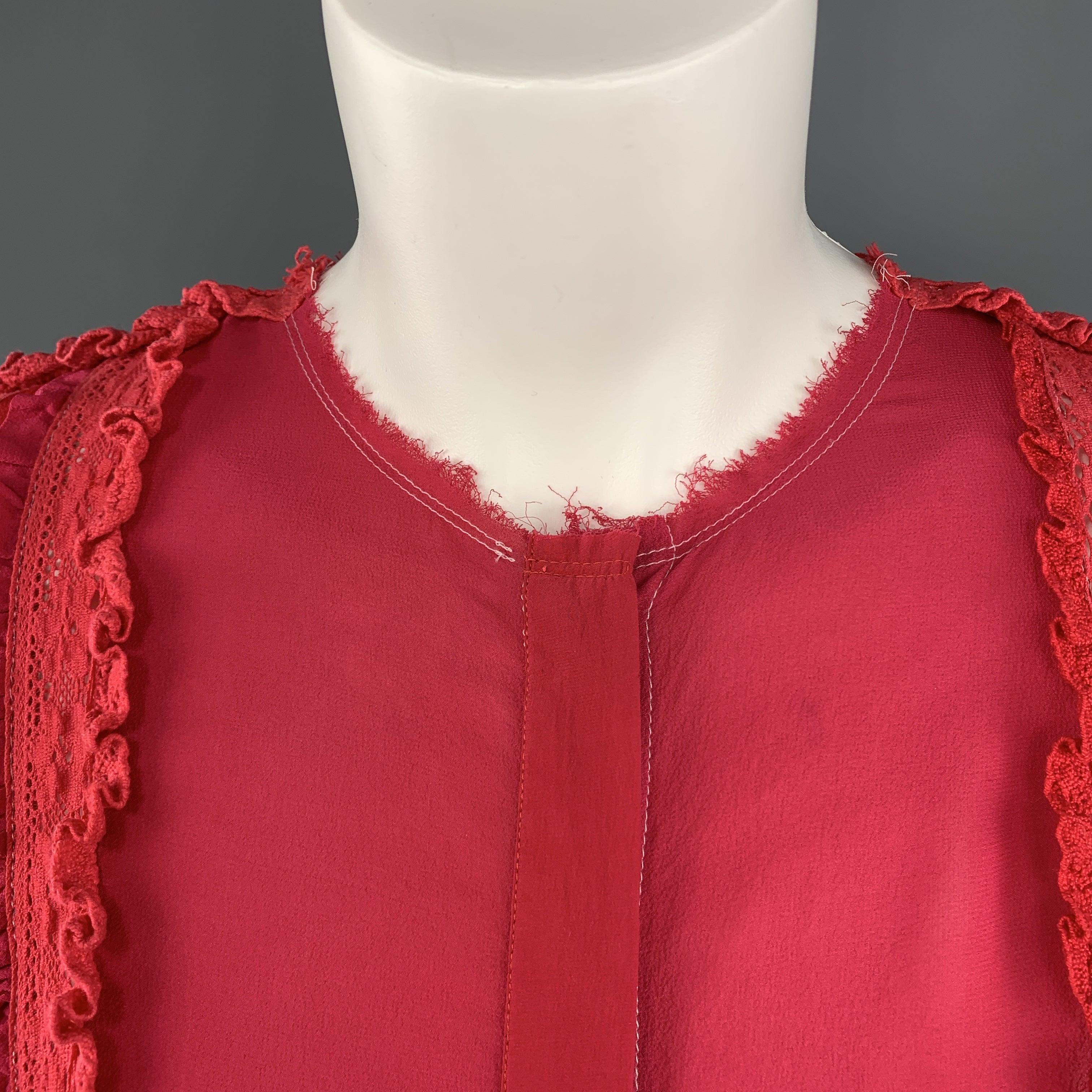 Women's PREEN LINE Size S Red & Fuchsia Silk / Viscose Blend Ruffle Blouse For Sale