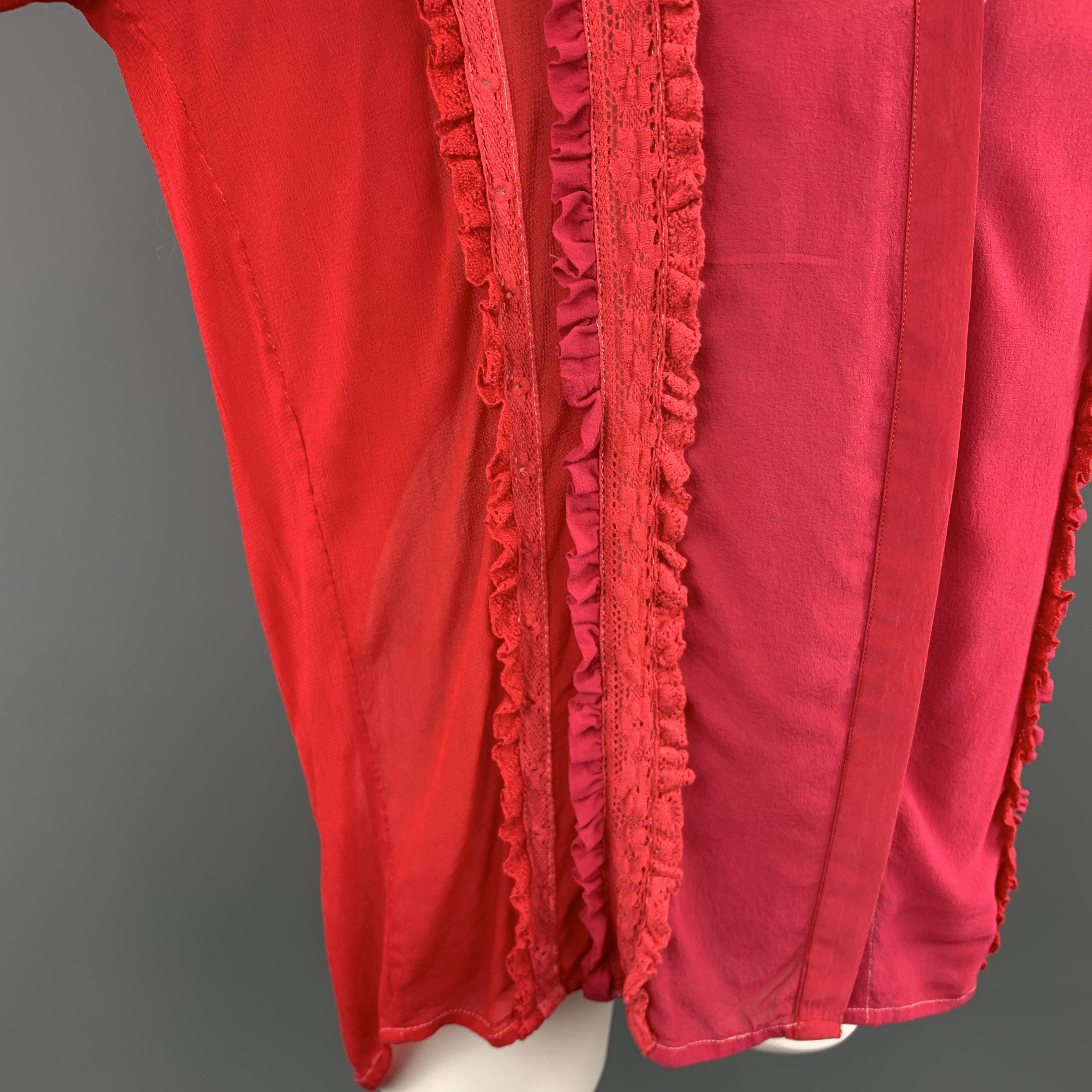 PREEN LINE Size S Red & Fuchsia Silk / Viscose Blend Ruffle Blouse For Sale 2