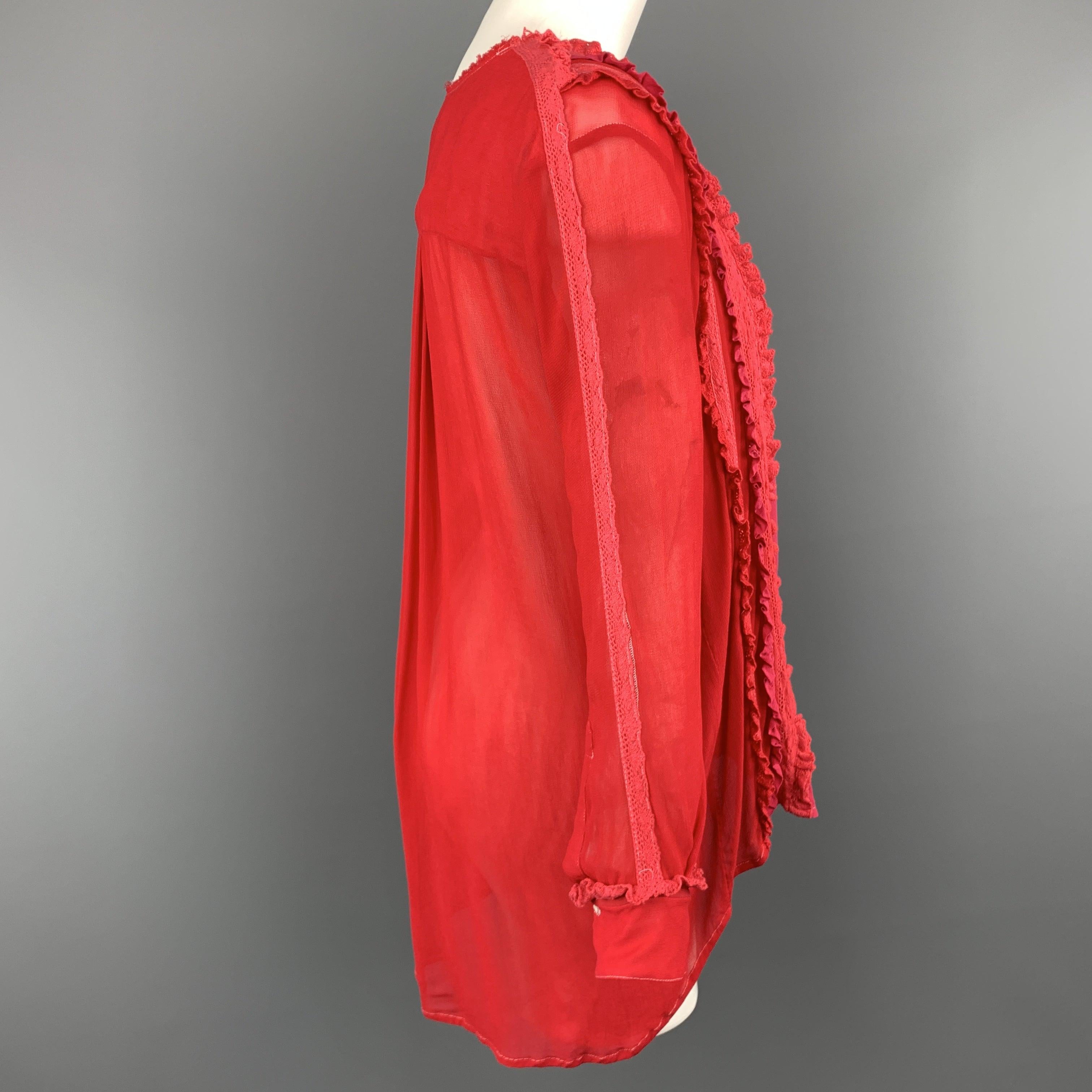 PREEN LINE Size S Red & Fuchsia Silk / Viscose Blend Ruffle Blouse For Sale 3