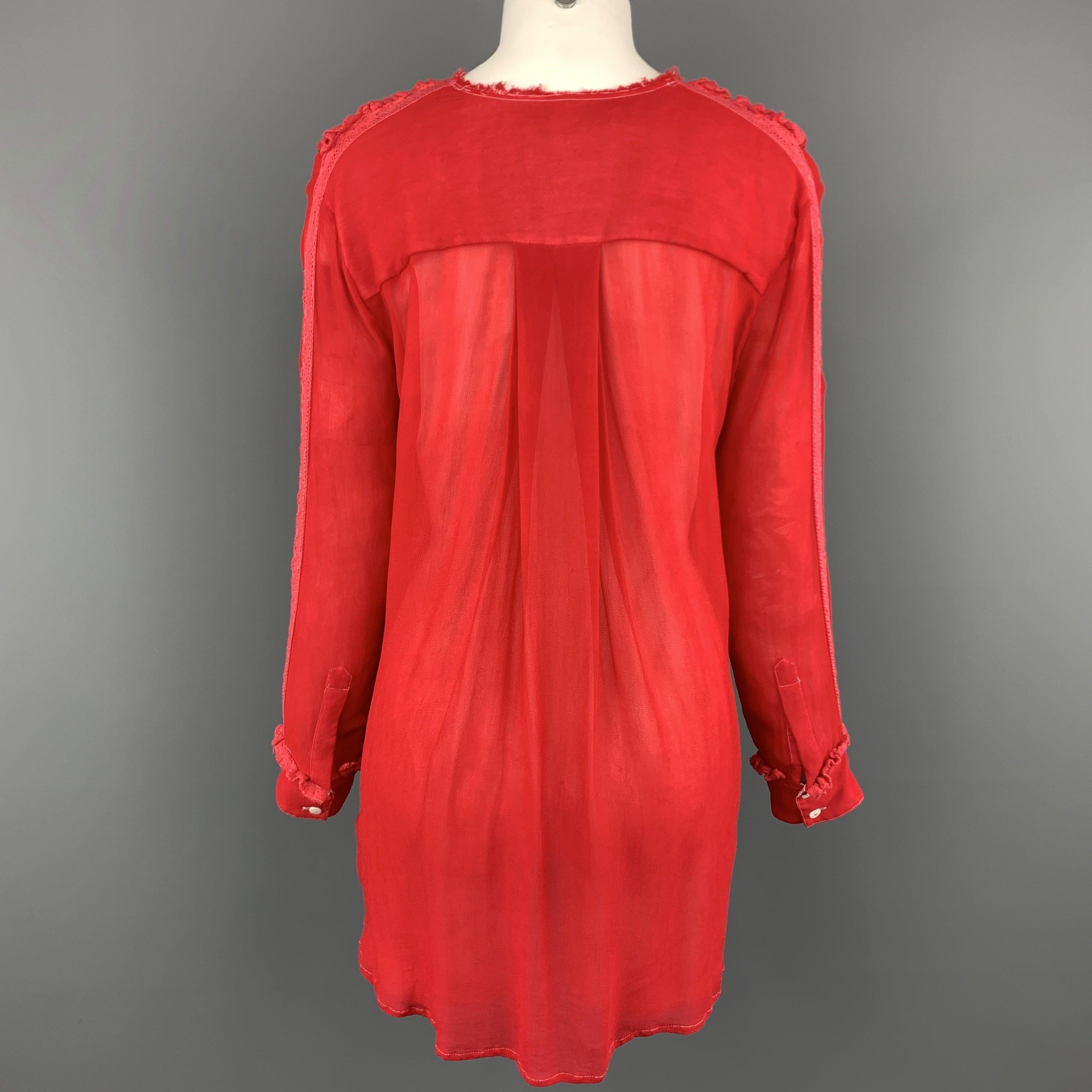 PREEN LINE Size S Red & Fuchsia Silk / Viscose Blend Ruffle Blouse For Sale 4