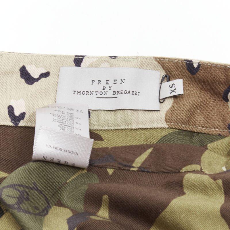 PREEN mixed green khaki camo patchwork ruffled deconstructed cargo skirt XS For Sale 5