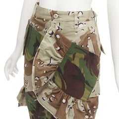 PREEN mixed green khaki camo patchwork ruffled deconstructed cargo skirt XS