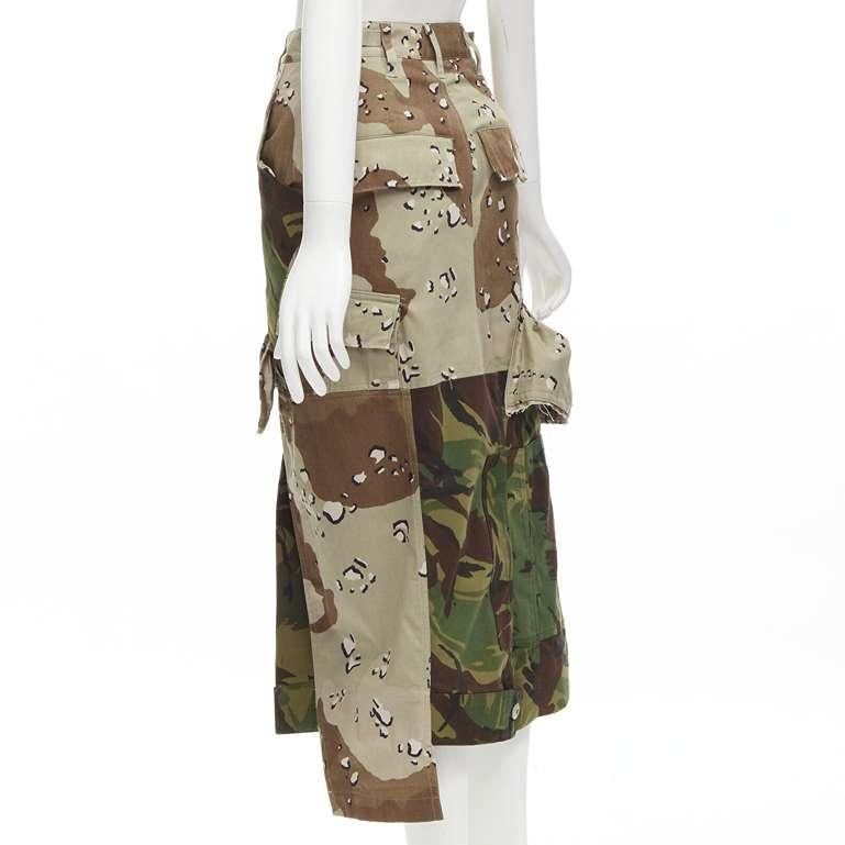 PREEN mixed green khaki camo patchwork ruffled deconstructed cargo skirt XS For Sale 1
