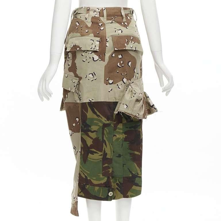 PREEN mixed green khaki camo patchwork ruffled deconstructed cargo skirt XS For Sale 2