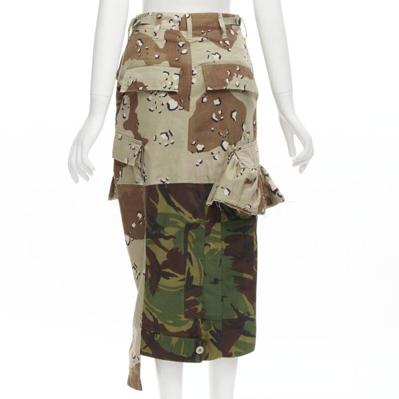 PREEN mixed green khaki camo patchwork ruffled deconstructed cargo skirt XS For Sale 1