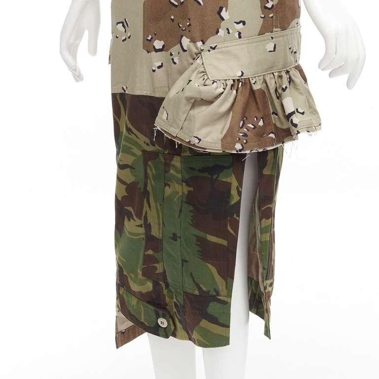 PREEN mixed green khaki camo patchwork ruffled deconstructed cargo skirt XS For Sale 3