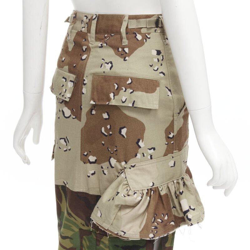 PREEN mixed green khaki camo patchwork ruffled deconstructed cargo skirt XS For Sale 3