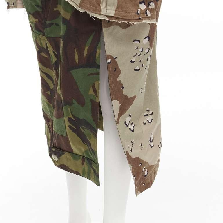 PREEN mixed green khaki camo patchwork ruffled deconstructed cargo skirt XS For Sale 5