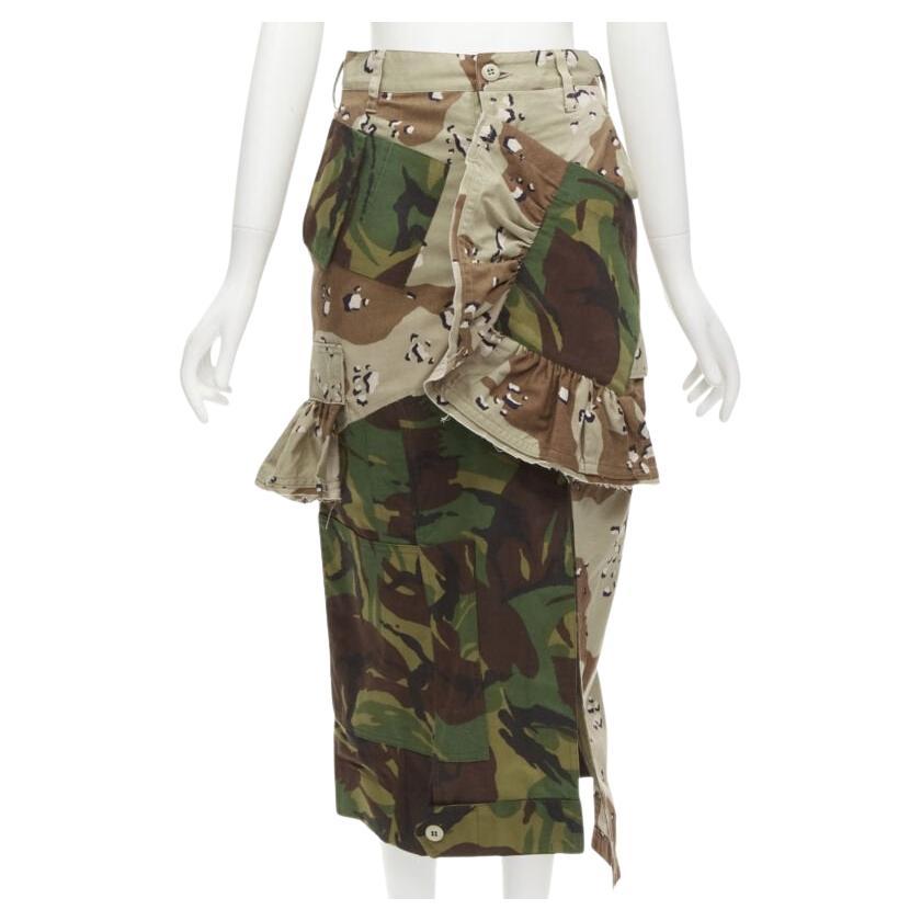 PREEN mixed green khaki camo patchwork ruffled deconstructed cargo skirt XS For Sale