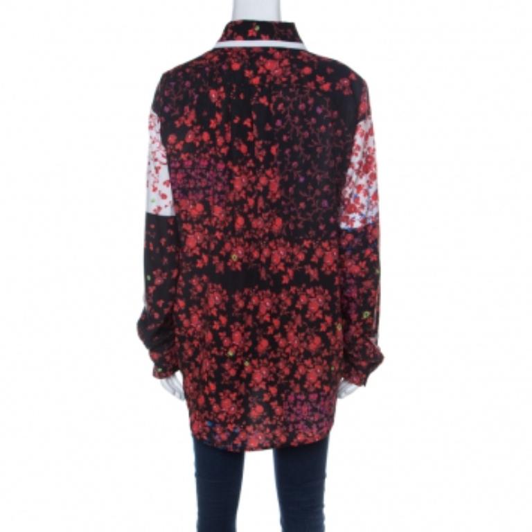 Preen Red Floral Print Crepe Button Down Shirt L in vendita 1