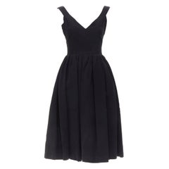PREEN Thornton Bregazzi black V-neck fit flared cocktail dress S