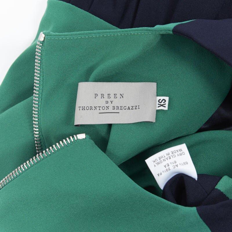 PREEN THORNTON BREGAZZI navy blue green colorblocked back cocktail dress XS For Sale 6
