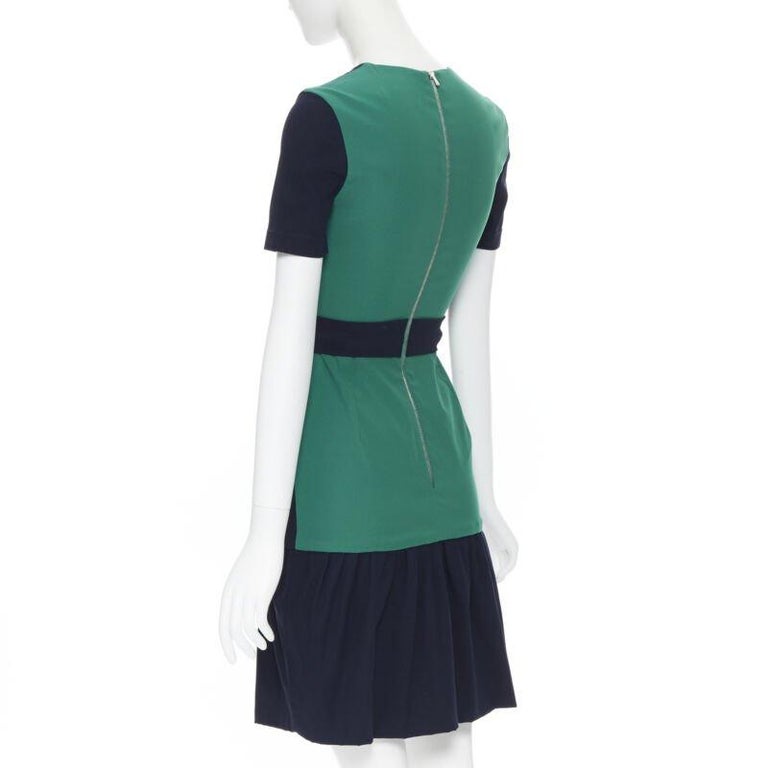 Preen Thornton Bregazzi Navy Blue Green Colorblocked Back Cocktail Dress Xs