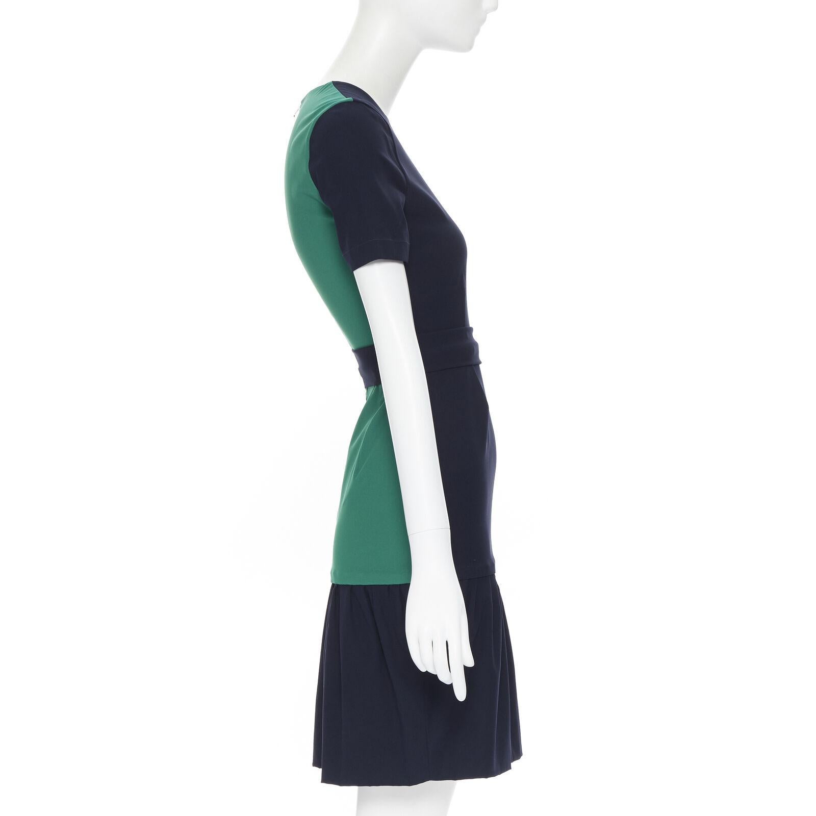 PREEN THORNTON BREGAZZI navy blue green colorblocked back cocktail dress XS For Sale 1