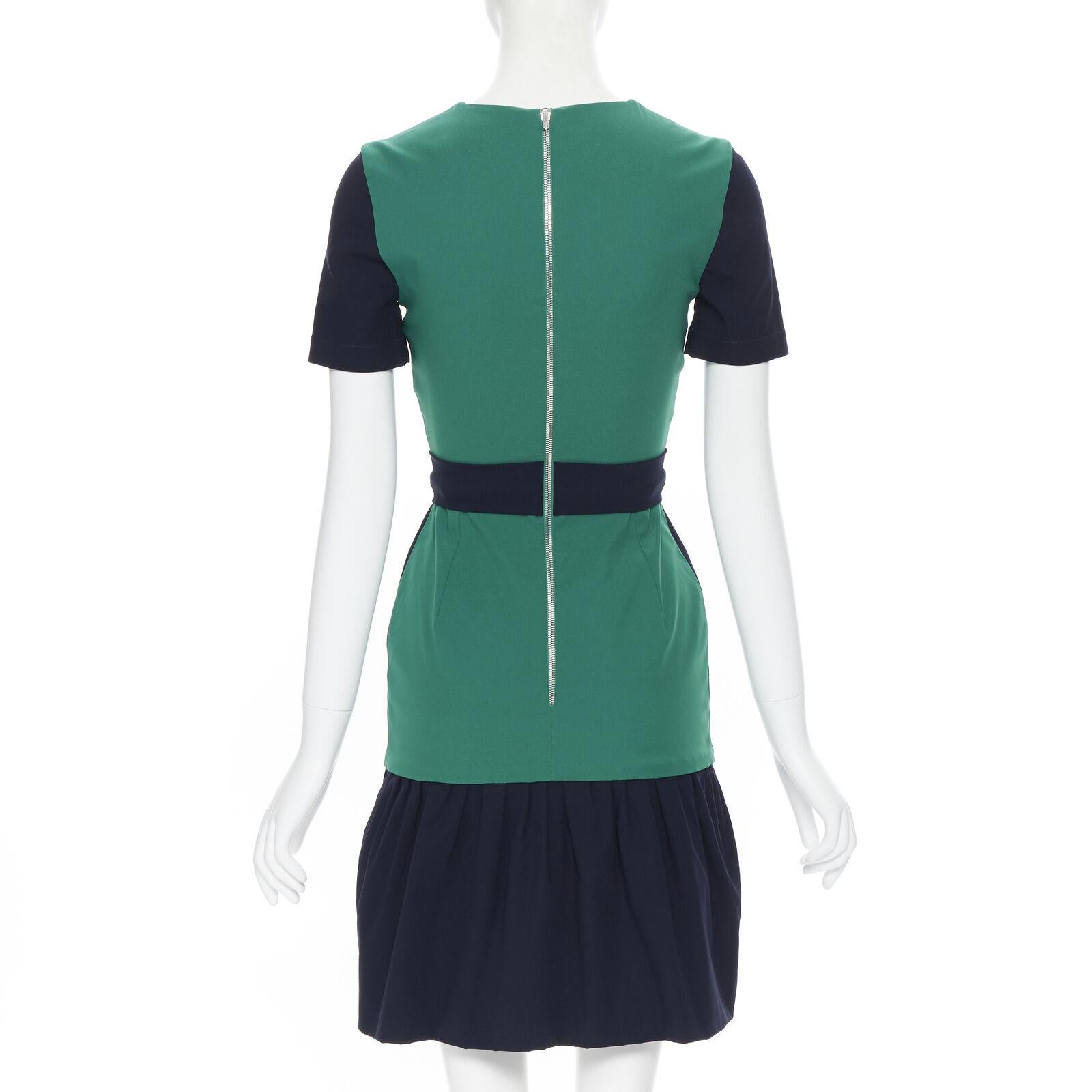 PREEN THORNTON BREGAZZI navy blue green colorblocked back cocktail dress XS For Sale 2