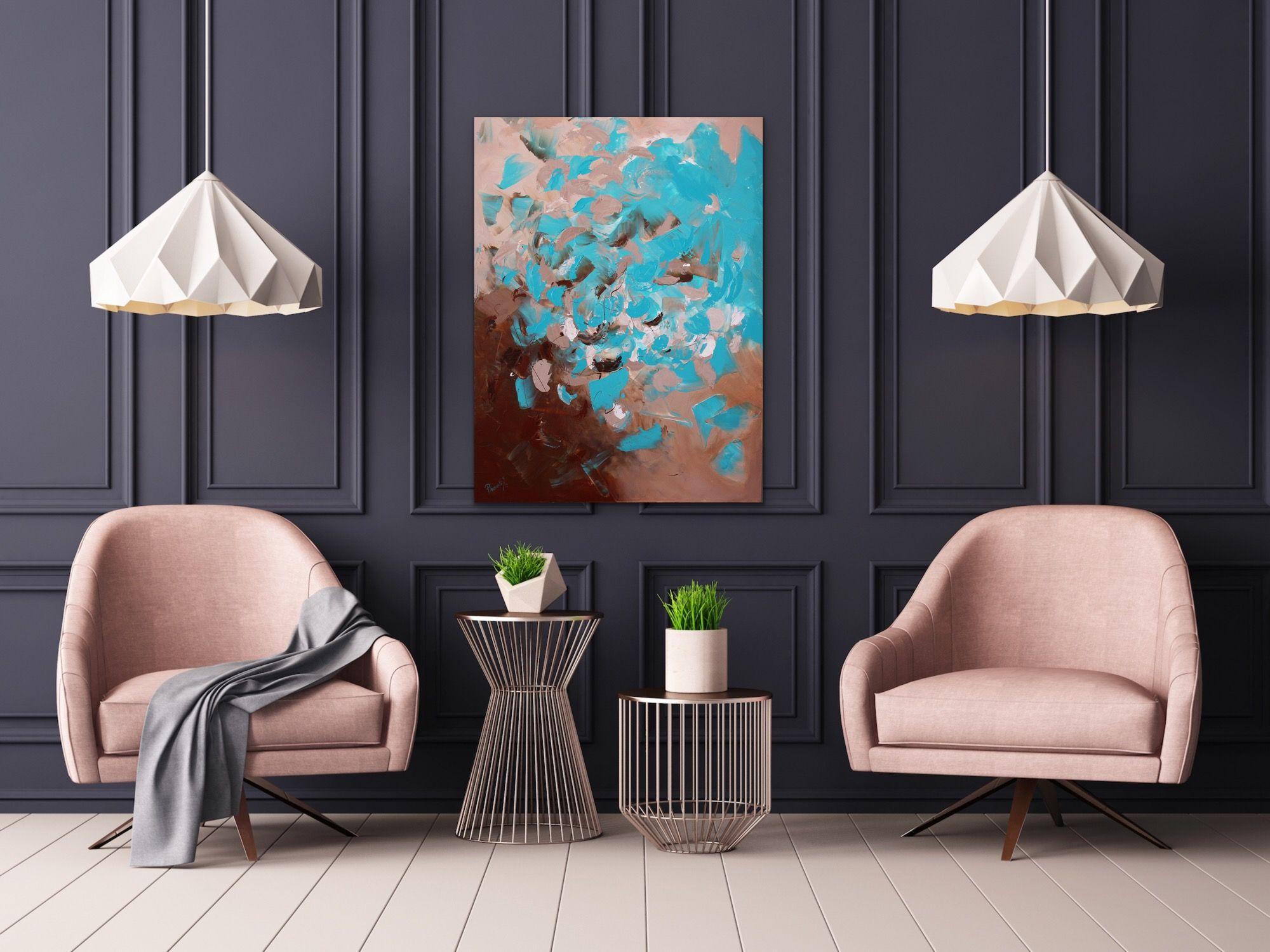 Aguamarina, Pintura, Acrílico sobre lienzo - Painting Abstracto de Preethi Mathialagan