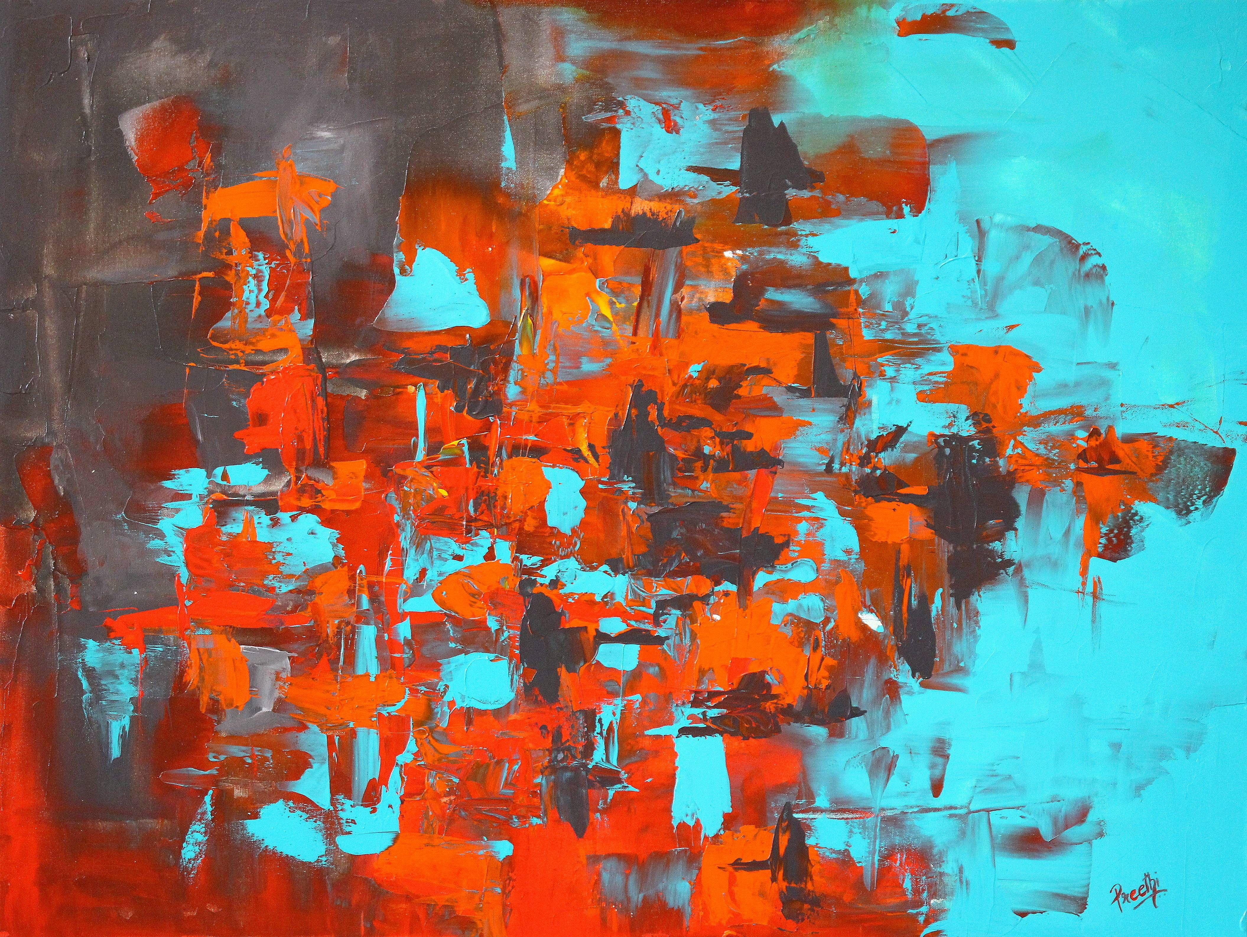 Preethi Mathialagan Abstract Painting - Cuprite, Painting, Acrylic on Canvas