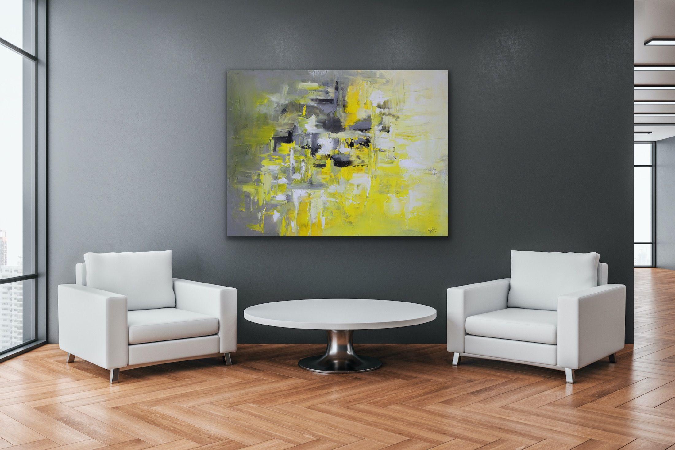 Limonada - 30x40 arte abstracto, Pintura, Acrílico sobre lienzo - Painting Abstracto de Preethi Mathialagan