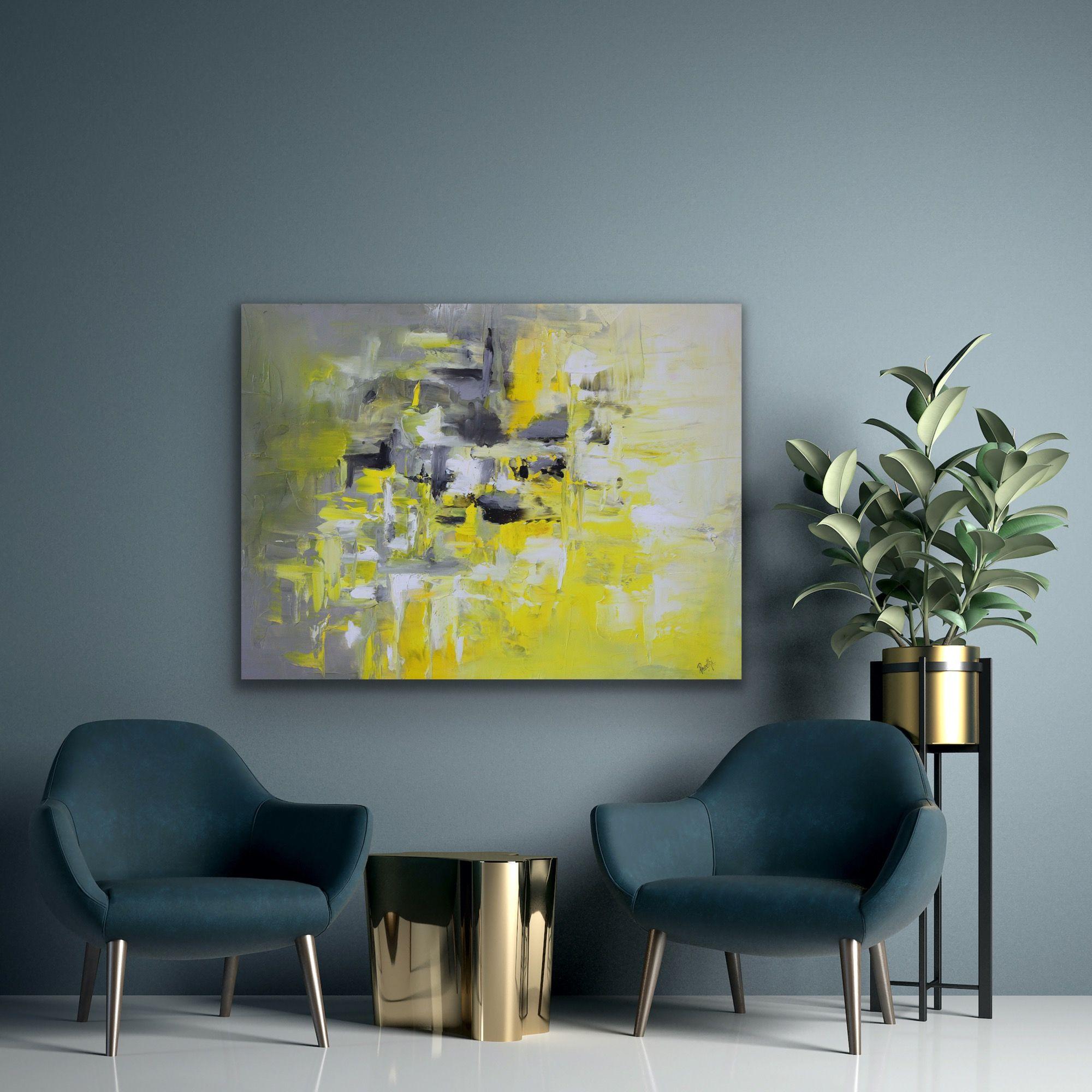 Limonada - 30x40 arte abstracto, Pintura, Acrílico sobre lienzo - Abstract Painting Marrón de Preethi Mathialagan