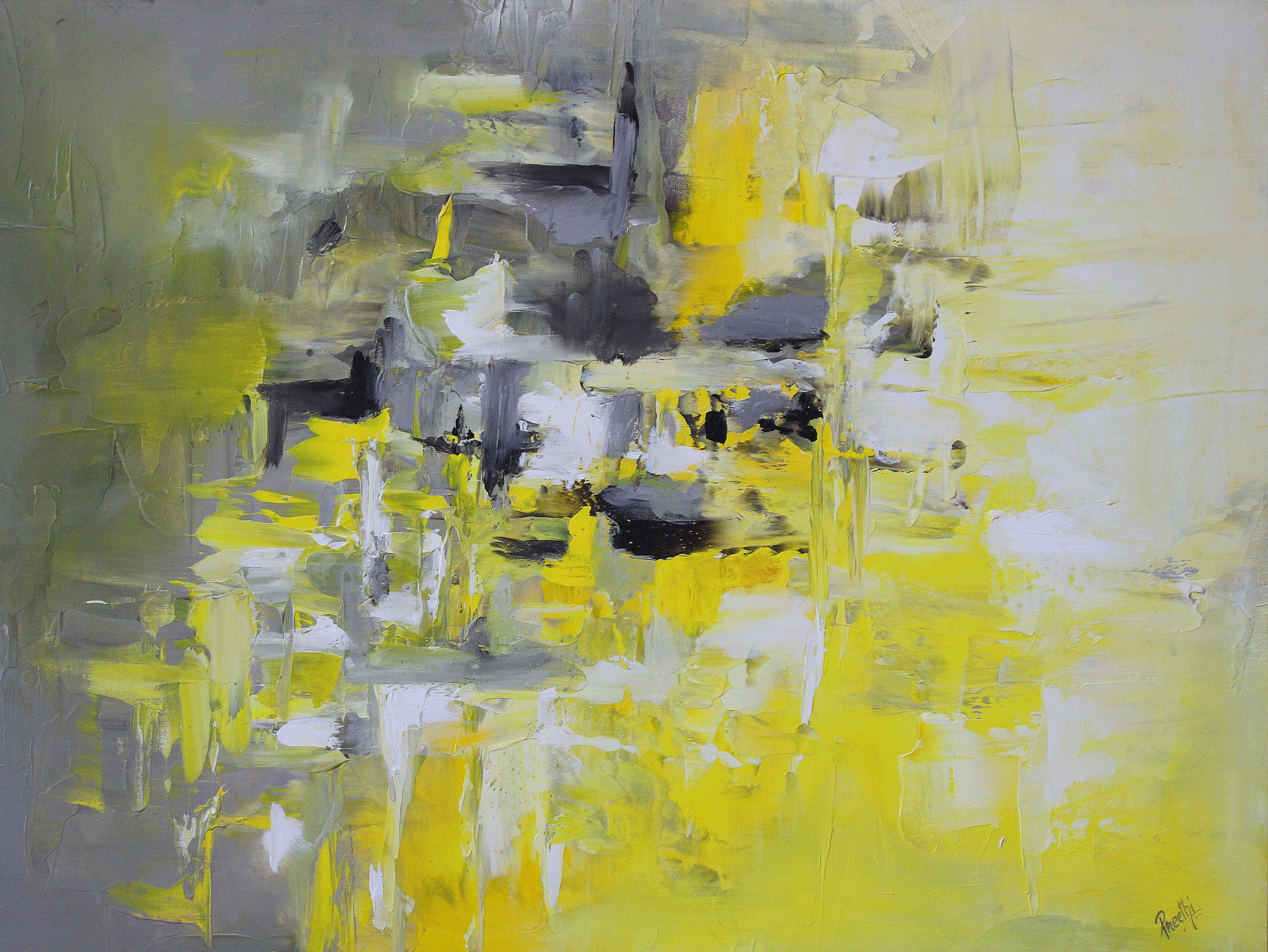 Abstract Painting de Preethi Mathialagan - Limonada - 30x40 arte abstracto, Pintura, Acrílico sobre lienzo