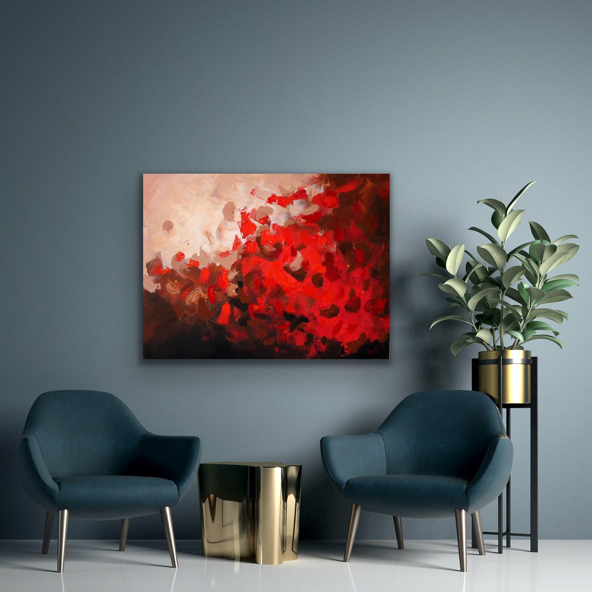 Redsky- 30x40 pulgadas arte abstracto, Pintura, Acrílico sobre lienzo - Abstract Painting Rojo de Preethi Mathialagan