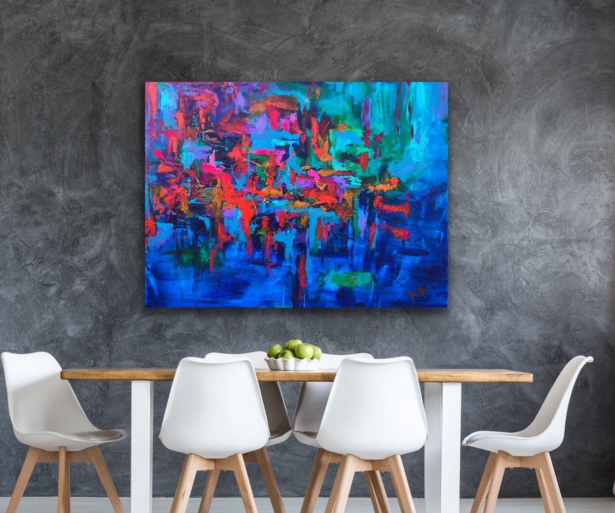 Zafiro - 30x40 pulgadas arte abstracto moderno, Pintura, Acrílico sobre lienzo - Painting de Preethi Mathialagan